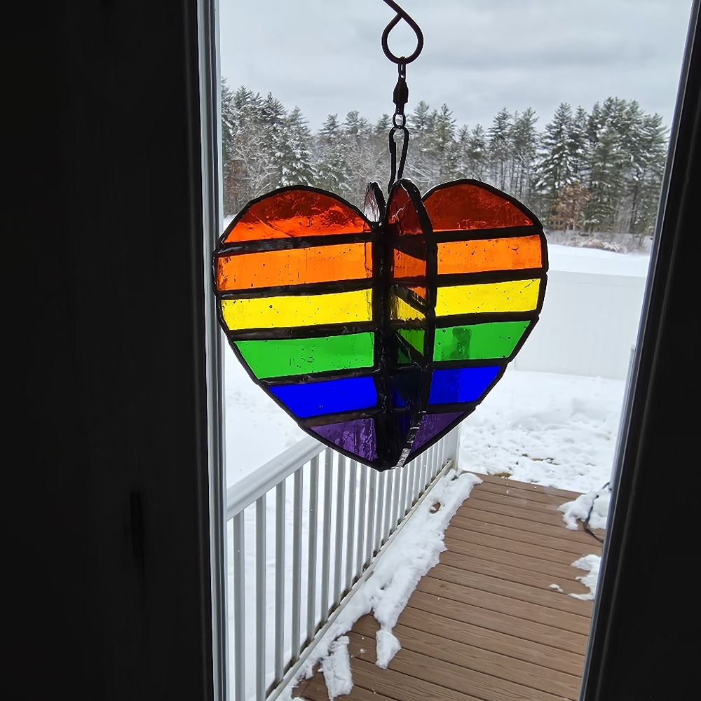 Rainbow Stained Glass Heart Suncatcher